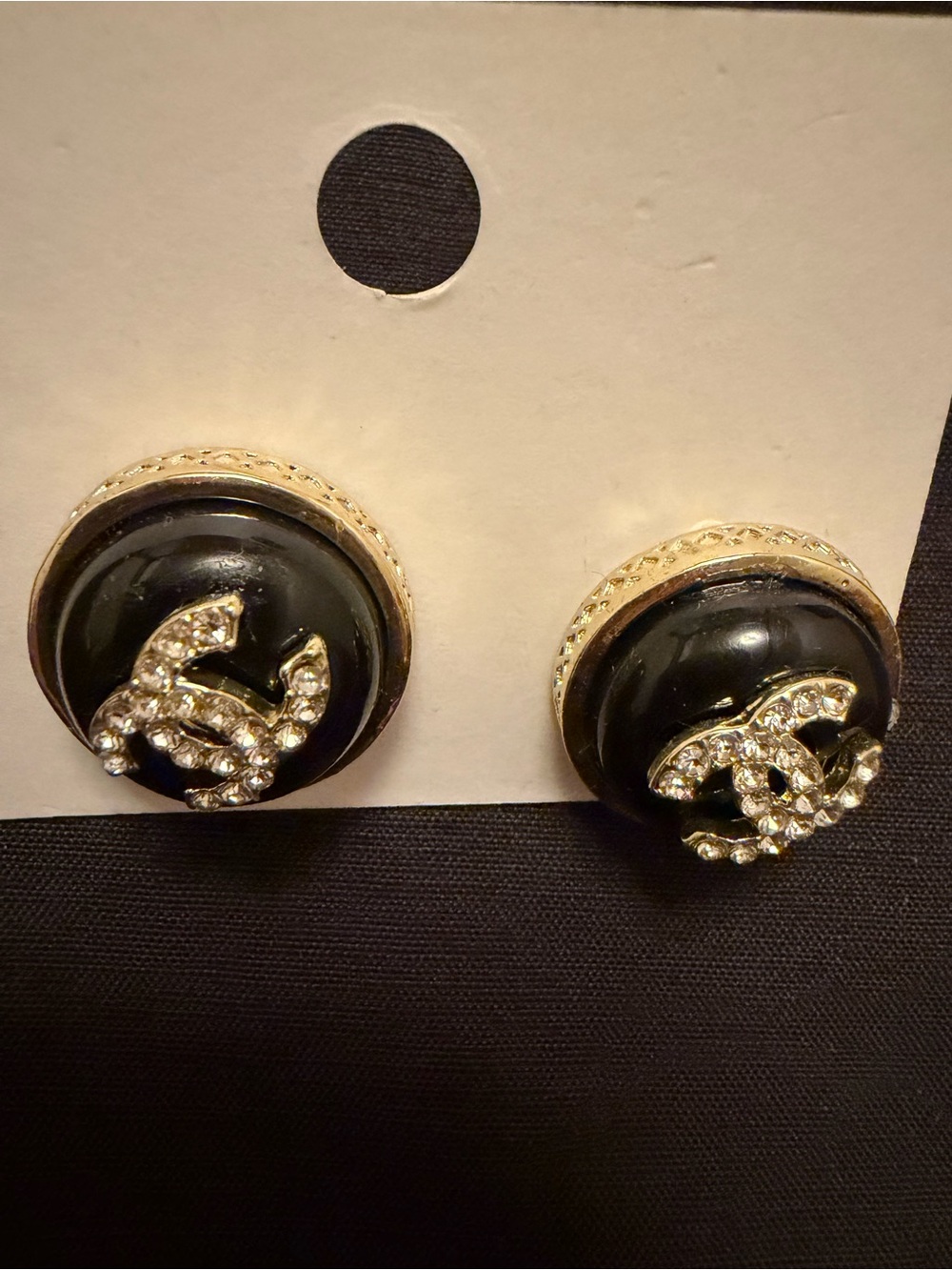 Black and Gold Crystal Button Stud Earrings - Designer Inspired